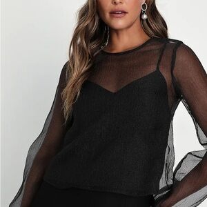 Lulu's Street Style Chic Black Chiffon Sheer Tie-Back Long Sleeve